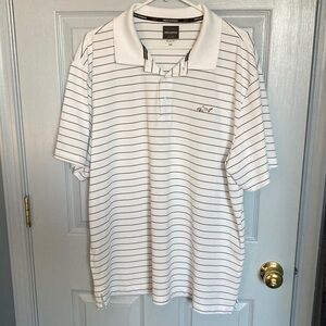 Greg Norman for Tasso Elba White and Black Striped Polo Shirt